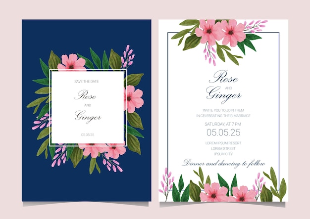 Pretty watercolor flower wedding invitation card