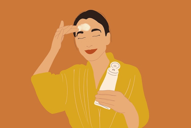 Vector pretty woman making beauty routine with face