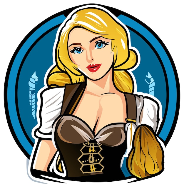 Vector pretty woman princess tattoo hand drawn cartoon sticker icon concept isolated illustration