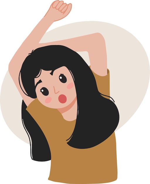 Pretty young girl woman yawning and stretching sleepy expression illustration