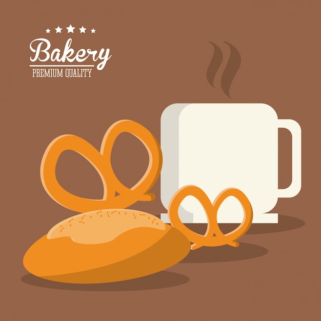 Pretzel bread coffee bakery icon.