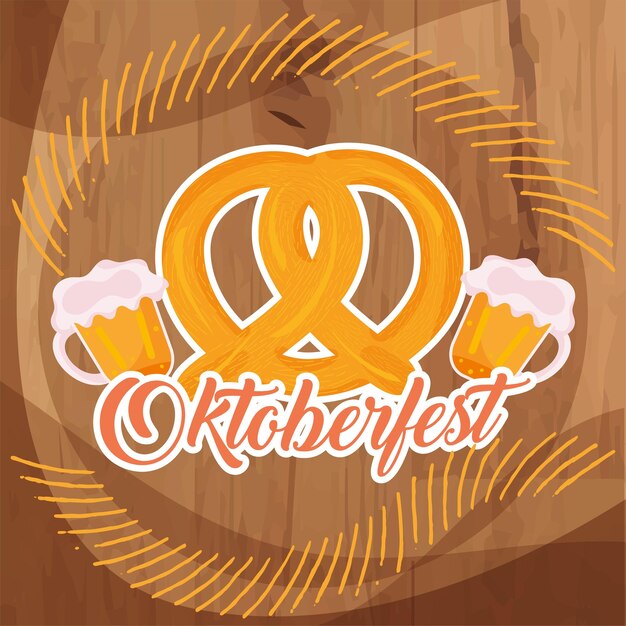 Pretzel and a pair of beer mugs oktoberfest vector illustration