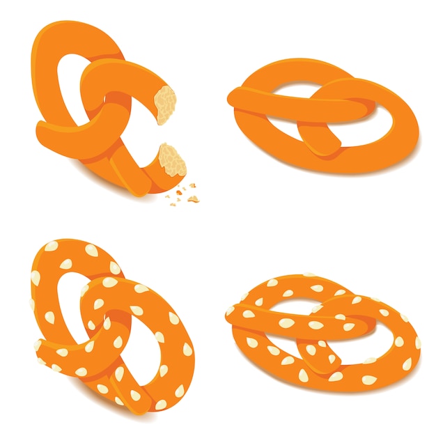 Pretzel sticks oktoberfest bagel bread icons set