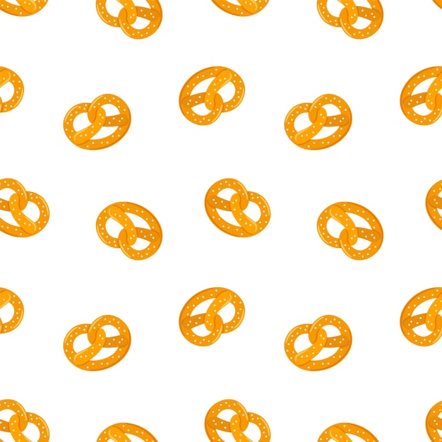 Pretzel with salt seamless pattern in flat doodle style for Oktoberfest Hand drawn pastry background