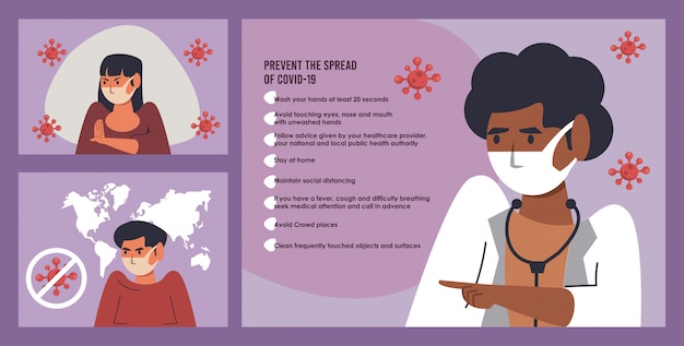 Prevent the spread of covid19 campaign with female doctor and girls illustration design