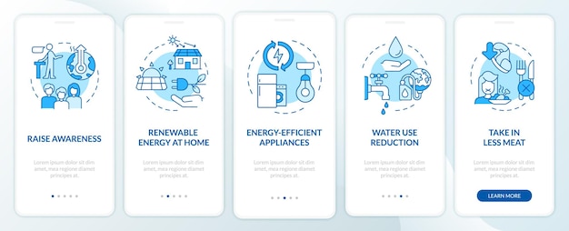 Prevenire i cambiamenti climatici blu onboarding schermo dell'app mobile