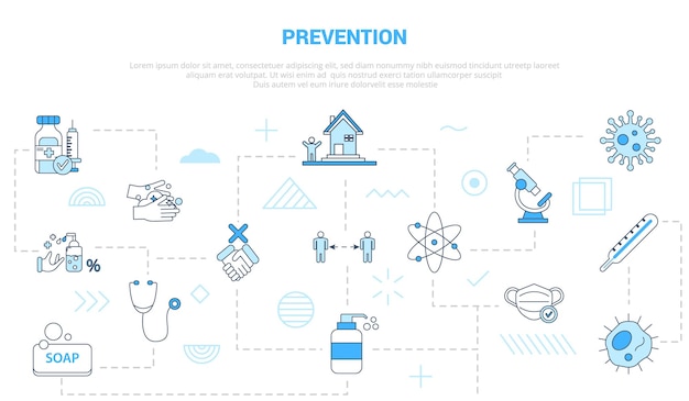 Prevention virus spread concept with icon set template banner with modern blue color style