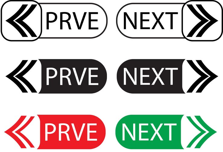 Vector next and previous navigation button icons with arrows for website app ui controls user interface