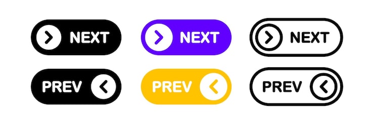 Vector previous and next navigation buttons prev next web page button for move to the next and previous item web buttons with arrow for web site and user interface web design elements