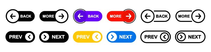 Vector previous and next navigation buttons prev next web page button for move to the next and previous item web buttons with arrow for web site and user interface web design elements