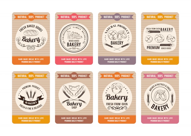 Vector price cards with different types of bread. labels for bakery shop.