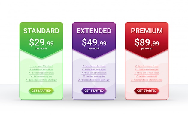 Vector price comparison table layout template for three products,