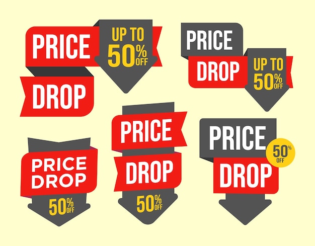 price drop promotional label design set visual graphic design for advertisement