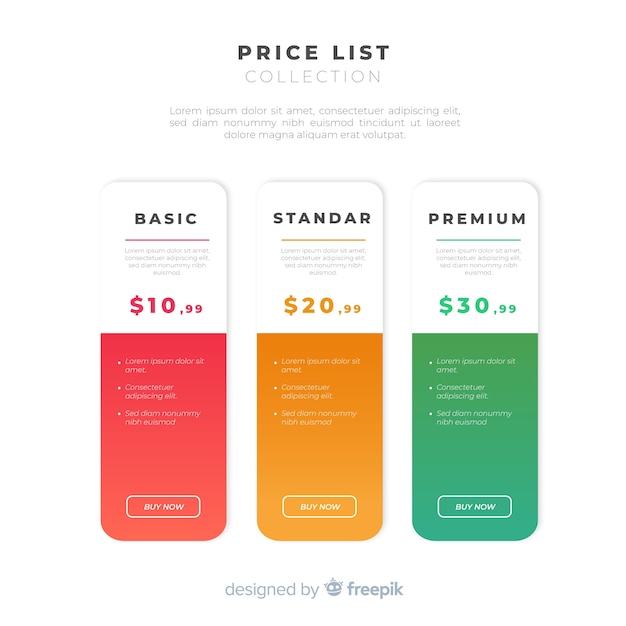 Vector price list collection