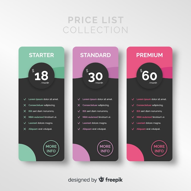 Vector price list collection