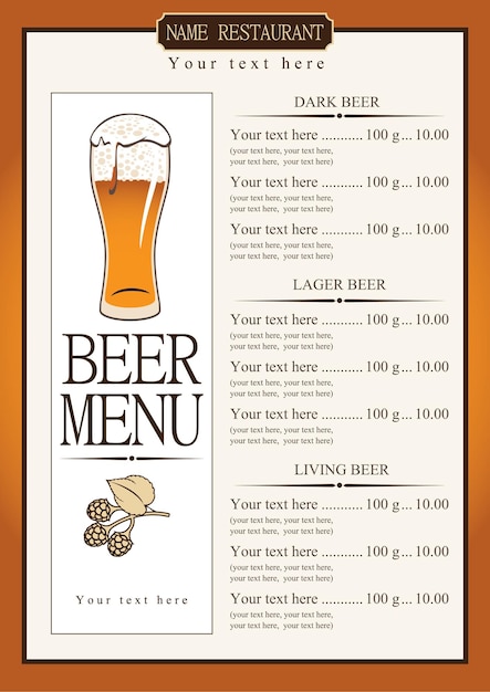 Vector price list for draft beer