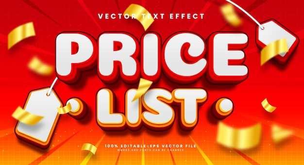 Vettore listino prezzi effetto testo vettoriale modificabile effetto stile testo vendita per prodotto promozionale
