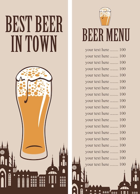 Price list menu for beer pub