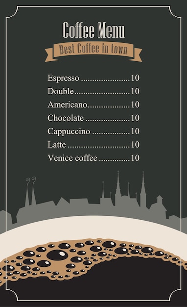 Vettore menu dei prezzi per il caffè