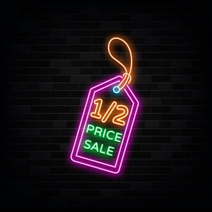 Vector price sale neon signs design template neon style