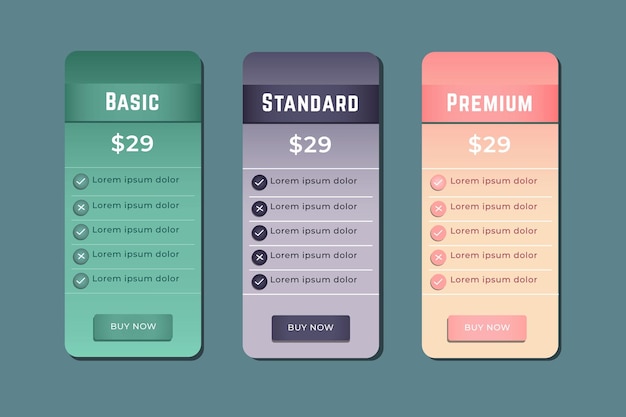 Vector price table template design for your business