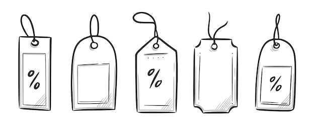 벡터 가격표 선물 라벨 doodle 요소 세트 가격표 리본 할인 라벨 손으로 그린 스케치 doodle