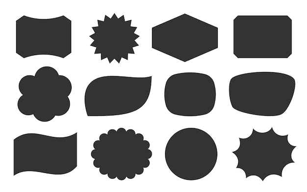 벡터 가격표 모양 블랙 솔리드 세트 만화 연설 거품 팝 아트 메시지 풍선 텍스트 참고 배지 종이 메모리 스티커 만화 생각 구름 프레임 웹 배너에 대 한 개요 만화 추상 빈 템플릿