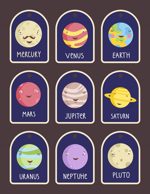 Vector price tag with planets cartoonss set