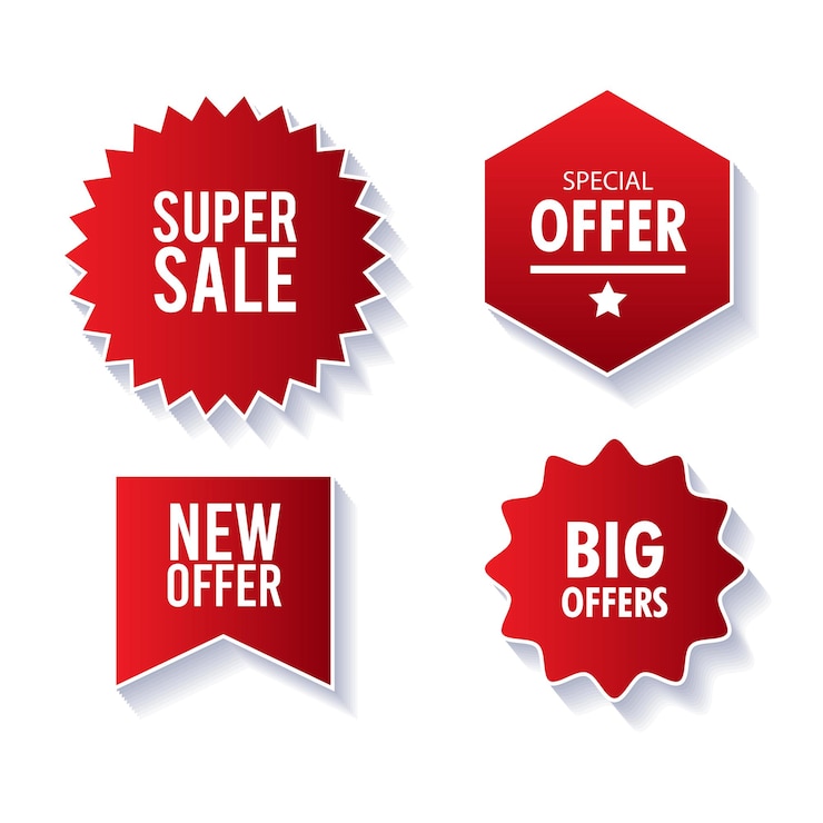 Vector price tags collection red ribbon banners sale promotion website stickers special