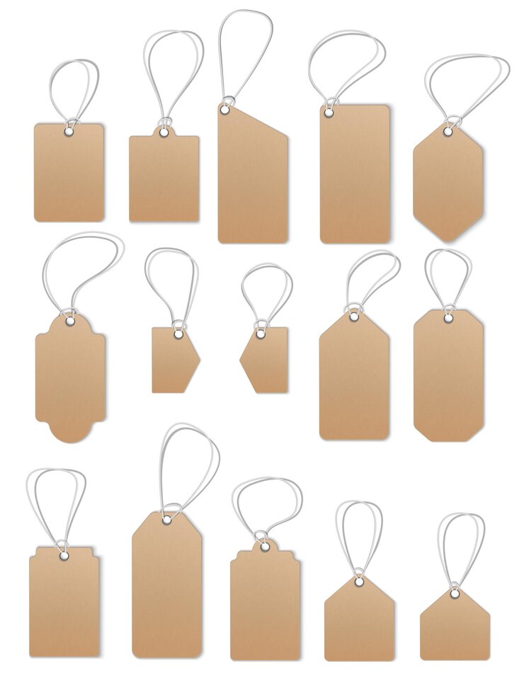 Vector price tags empty labels sale tags and labels realistic mocap detailed thread cardboard texture