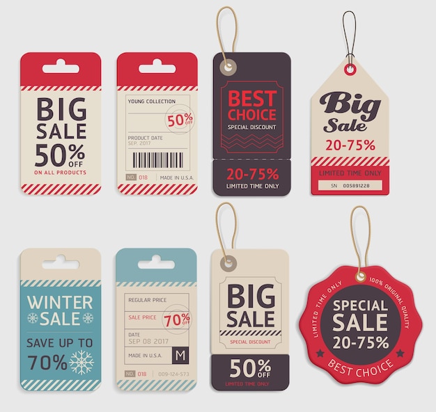 Price tags label design set isolated on grey