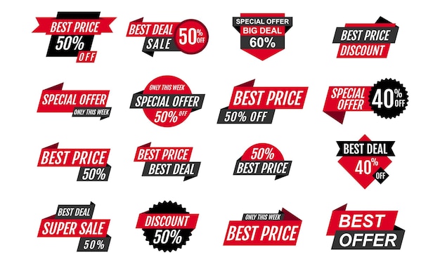 Vector price tags and sale tags icon set ribbon banner price tags set set of sale tags badges vector