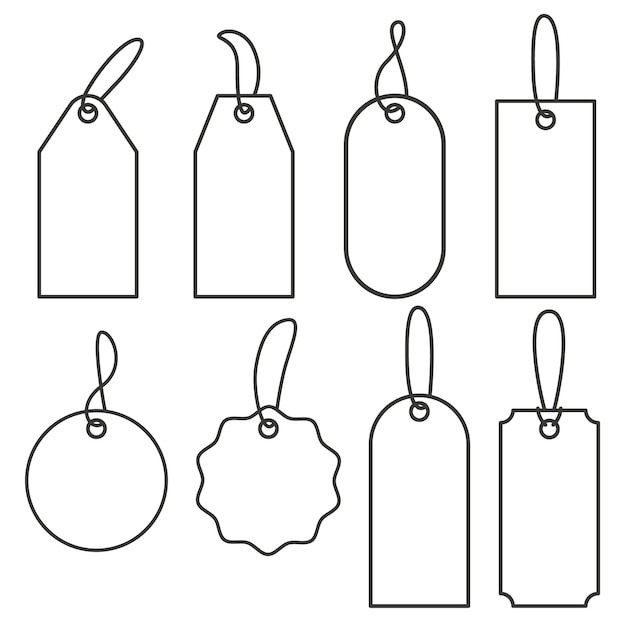 Price tags. Set of icons for sale or luggage. Vector outline labels illustration