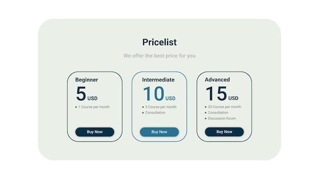 価格表表ミニマリスト web デザイン テンプレート