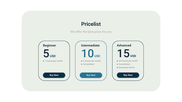 Vector pricelist table minimalist web design template