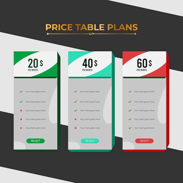 Pricing plan comparison table template Premium vector mock up