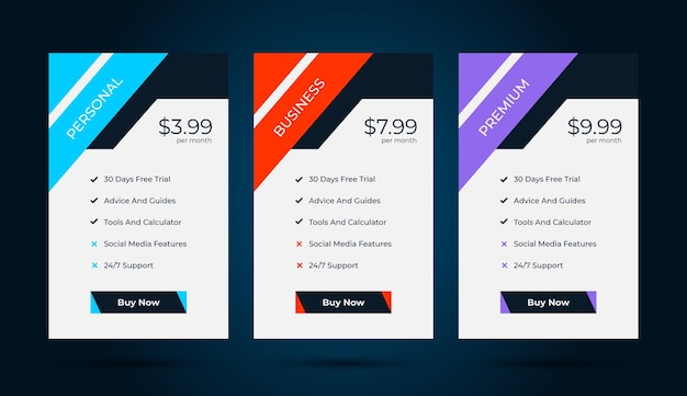 Pricing table in flat design style for websites and applications, infographic design