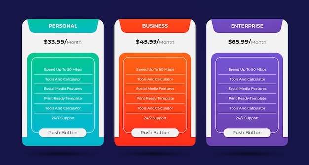 Vettore tabella dei prezzi in stile design piatto per siti web e applicazioni, design infografico