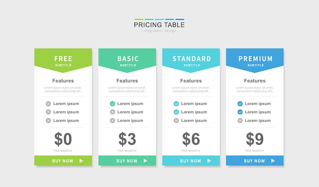 Pricing table infographic design