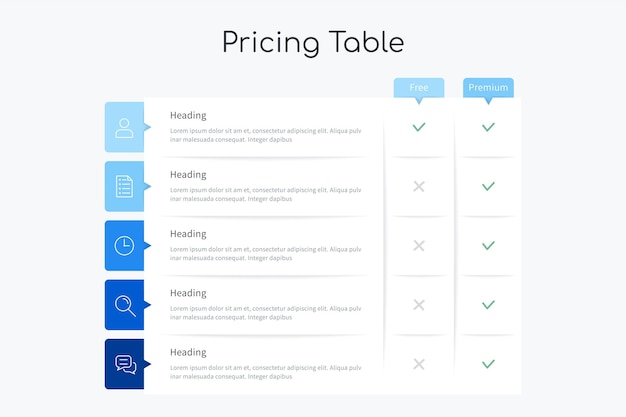 Vector pricing table infographic design