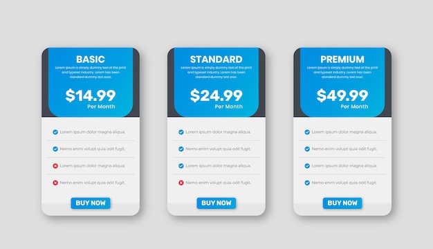 Vector pricing table list comparison infographic design template