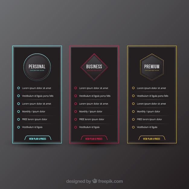 Vector pricing table pack