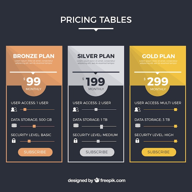 Pricing table pack