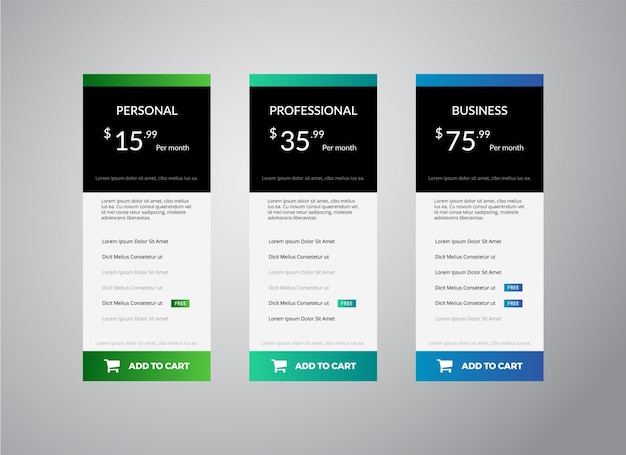 Pricing table plan schoon illustratie ontwerp sjabloon