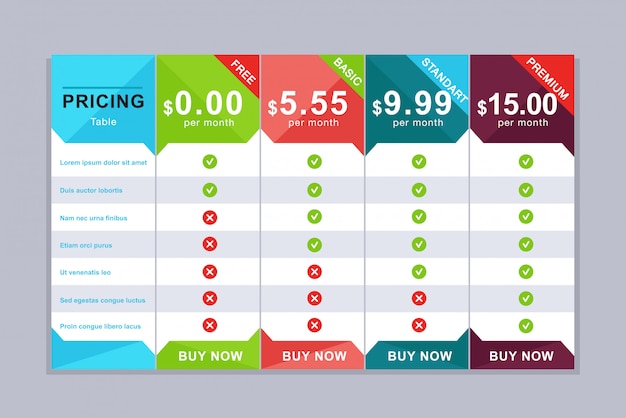 Pricing table . Simple price list design