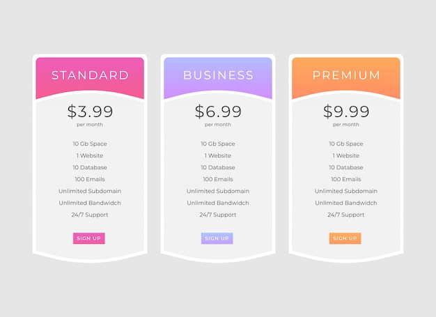 Vector pricing table template   design