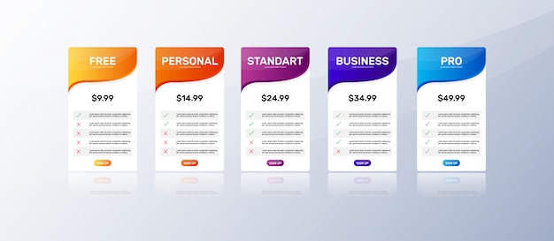 Vector pricing table template set