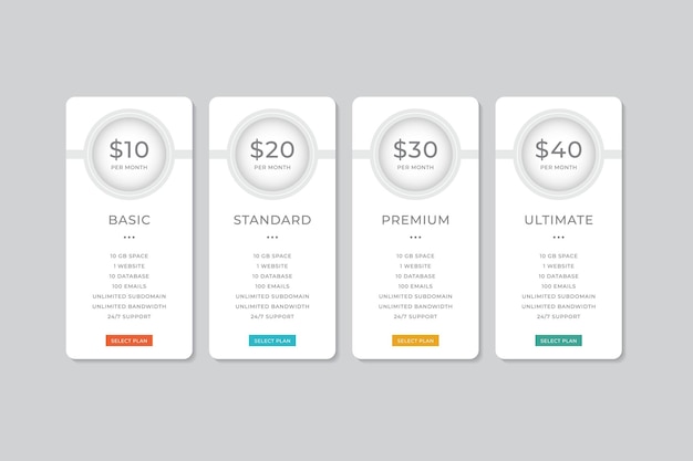 Vector pricing table template vector design