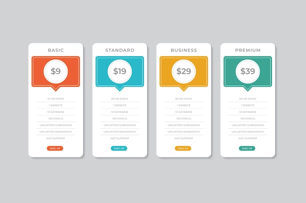 Pricing Table Template Vector Design