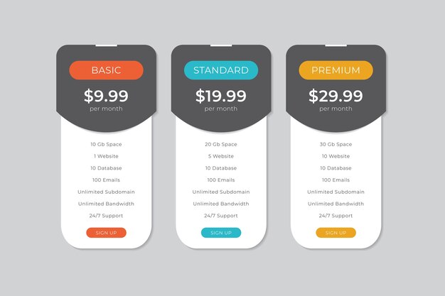 Pricing Table Template Vector Design